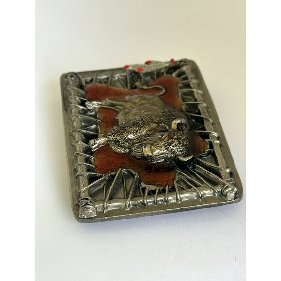 Bergamot belt buckle Silver Tone Bison Amber colored Resin - Picture 3 of 7